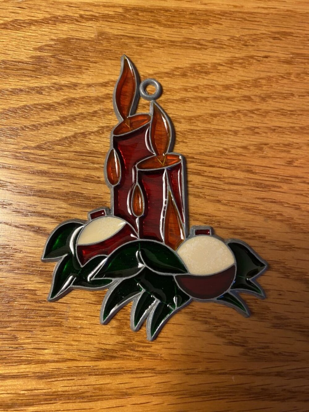 Vintage Christmas Stain Glass-Like  Window Decor-Candle